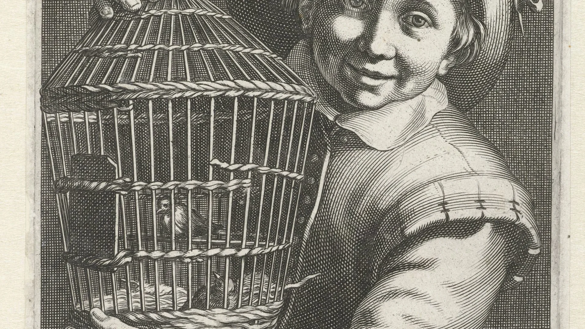 Jongen met vogelkooi